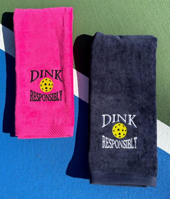 Personalized Pickleball towel- Navy blue or Pink towel-Embroidered- "Dink Responsibly"  Towel –