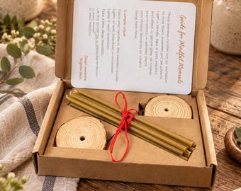 Relaxation & Meditation Candle Gift Set with wood holders and meditation guide