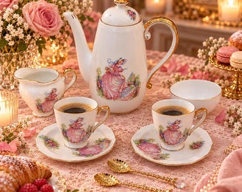 Vintage Spode Pinkie Coffee Set for Two | Copeland's China | Coffee Pot & Cups | Luxury Gift Box