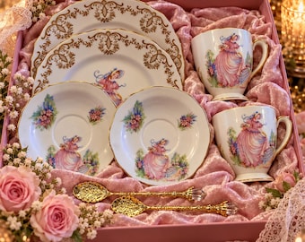 Vintage Spode Pinkie Coffee for Two Gift Set | Fine Bone China with 22ct Gold | Luxury Gift