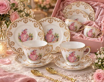 Vintage Ashley Pinkie Tea for Two Gift Set | Fine Bone China with 22ct Gold | Luxury Afternoon Tea Gift