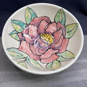 Handpainted Peony Flower Bowl