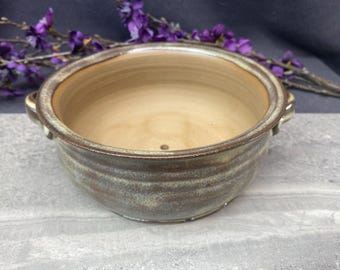 Jardinière décorative faite main en vaisselle avec anses marron antique