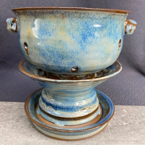 Handmade Blue Decorative Pedestal Orchid Planter and Saucer
