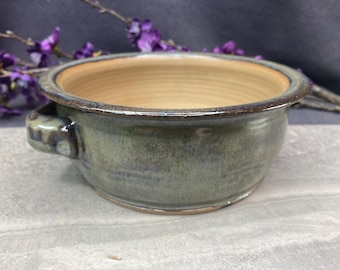 Jardinière décorative faite main en forme de vaisselle à anses bleue antique
