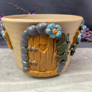 Blue Flowers Fairy House Decorative Handmade Planter