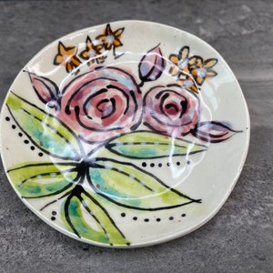 Small Hand Painted Rose Trinket Dish