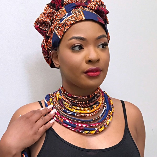 Collier choker African Multi Strands Statement / Collier Ankara Rope / bijoux ankara / Collier imprimé africain | Tour de cou multicouche