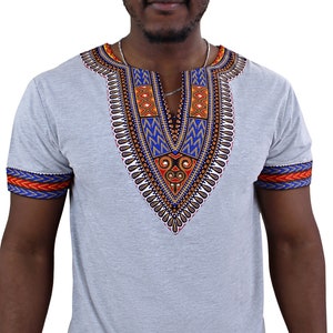 African Dashiki Shirt / Dashiki Print Men T-shirt grey, Short Sleeve, V ...