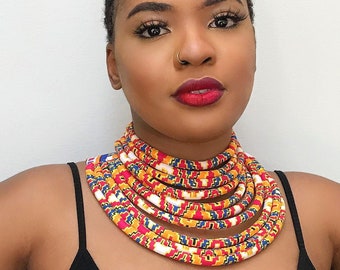 SET OF 2 Multi-Strand Statement necklaces / African print rope Necklace | Multi-layered Necklace | Ankara choker collar