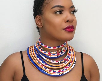 SET OF 2 Multi-Strand Statement necklaces / African print rope Necklace | Multi-layered Necklace | Ankara choker collar