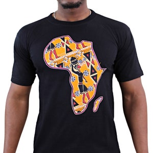 African T-shirt, Custom T shirt, African super wax tshirt, Africa men shirt, Africa Map Tee shirt, Ankara embroidery design T-shirt image 1
