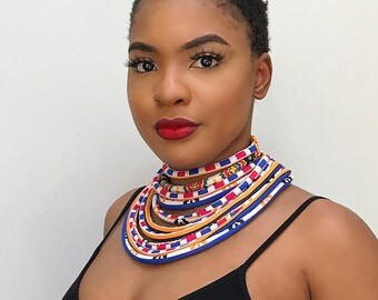 SET OF 2 Multi-Strand Statement necklaces / African print rope Necklace | Multi-layered Necklace | Ankara choker collar