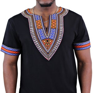 Dashiki Men Shirt / African Dashiki Print Men T-shirt black / African ...