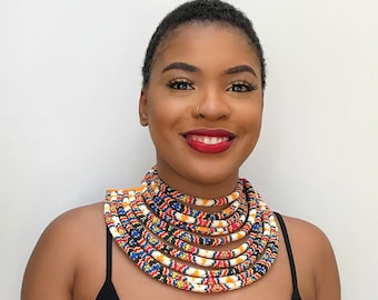 SET OF 2 Multi-Strand Statement necklaces / African print rope Necklace | Multi-layered Necklace | Ankara choker collar