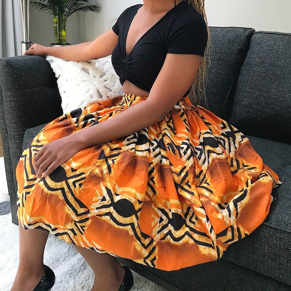 African Print skirt / African print midi skirt / Midi skirt/  Ankara skirt / Orange skirt / spring summer Africa skirt