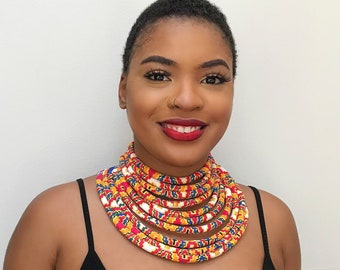 SET OF 2 Multi-Strand Statement necklaces / African print rope Necklace | Multi-layered Necklace | Ankara choker collar