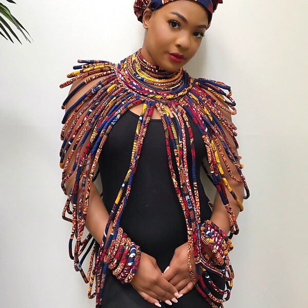 African Multi Strands Statement necklace / Ankara Rope necklace / ankara jewelry / African print necklace | Multi-layered Necklace