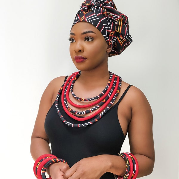 African print shoulder necklace / rope necklace / Bonnet headwrap / Ankara bangle bracelets / African necklace / Ethnic & tribal Jewelry