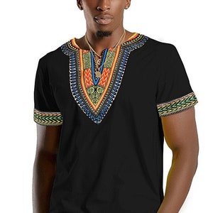 African Dashiki Shirt / Dashiki Print Men T-shirt black, Short Sleeve ...