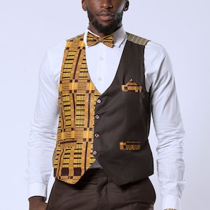 African Print men suit vest / kente fit vest / African print suit / african fashion men wear / Men african print blazer Brown jacket only image 1