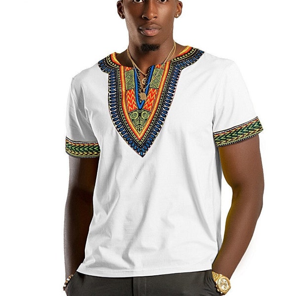 Chemise africaine Dashiki / T-shirt homme imprimé Dashiki, manches courtes, col en V / Cadeau fête des pères / Chemise africaine / Cadeau pour lui / Cadeau pour elle