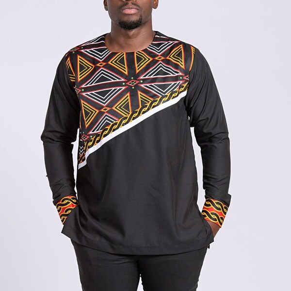 Toghu Bamenda Afrikaanse print herenshirt met lange mouwen / Afrikaanse print herenshirt / Afrikaanse kleding voor mannen / cadeau voor hem / vaderdagcadeau