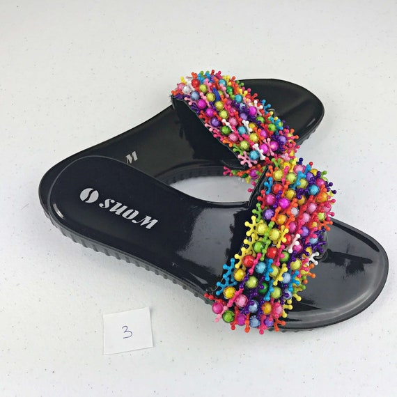 SIZE US 7.5 / EU 38 Colorful Beaded Women Sandals / Slippers / Home Sandals/  Beach Sandals / Beaded Sandals / Summer Sandals / Gift Fro Her -  Canada