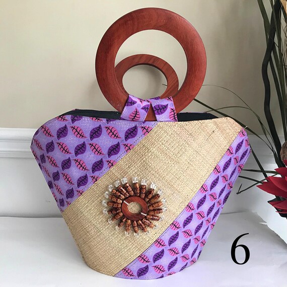 African Print Bag Hand Woven Raffia Fibers Handbag African Bag