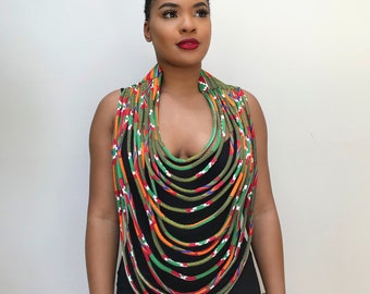 Kente African Multi Strands Statement choker necklace / Ankara Rope necklace / African print necklace | Multi-layered choker