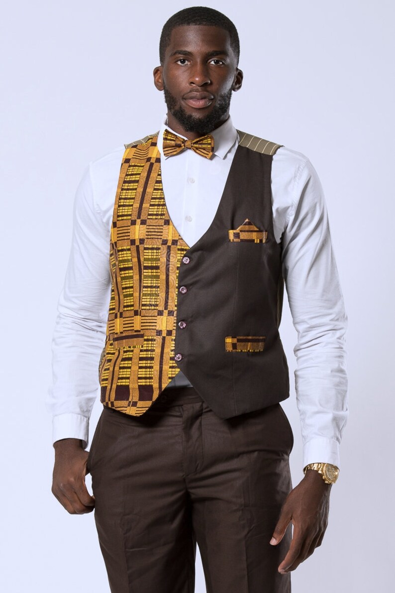 African Print men suit vest / kente fit vest / African print suit / african fashion men wear / Men african print blazer Brown jacket only image 1