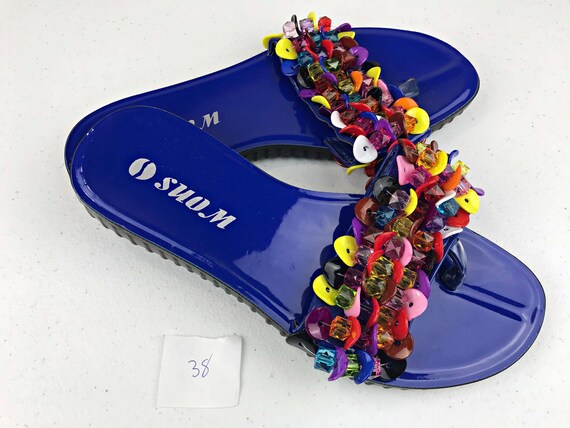SIZE US 7.5 / EU 38 Colorful Beaded Women Sandals / Slippers