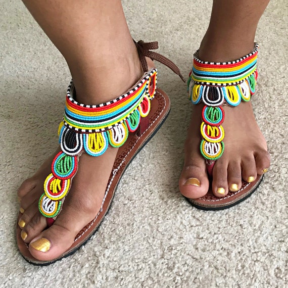 Buy SIZE US 7.5 / EU 38 Colorful Beaded Women Sandals / Slippers / Home  Sandals/ Beach Sandals / Beaded Sandals / Summer Sandals / Gift Fro Her  Online in India - Etsy