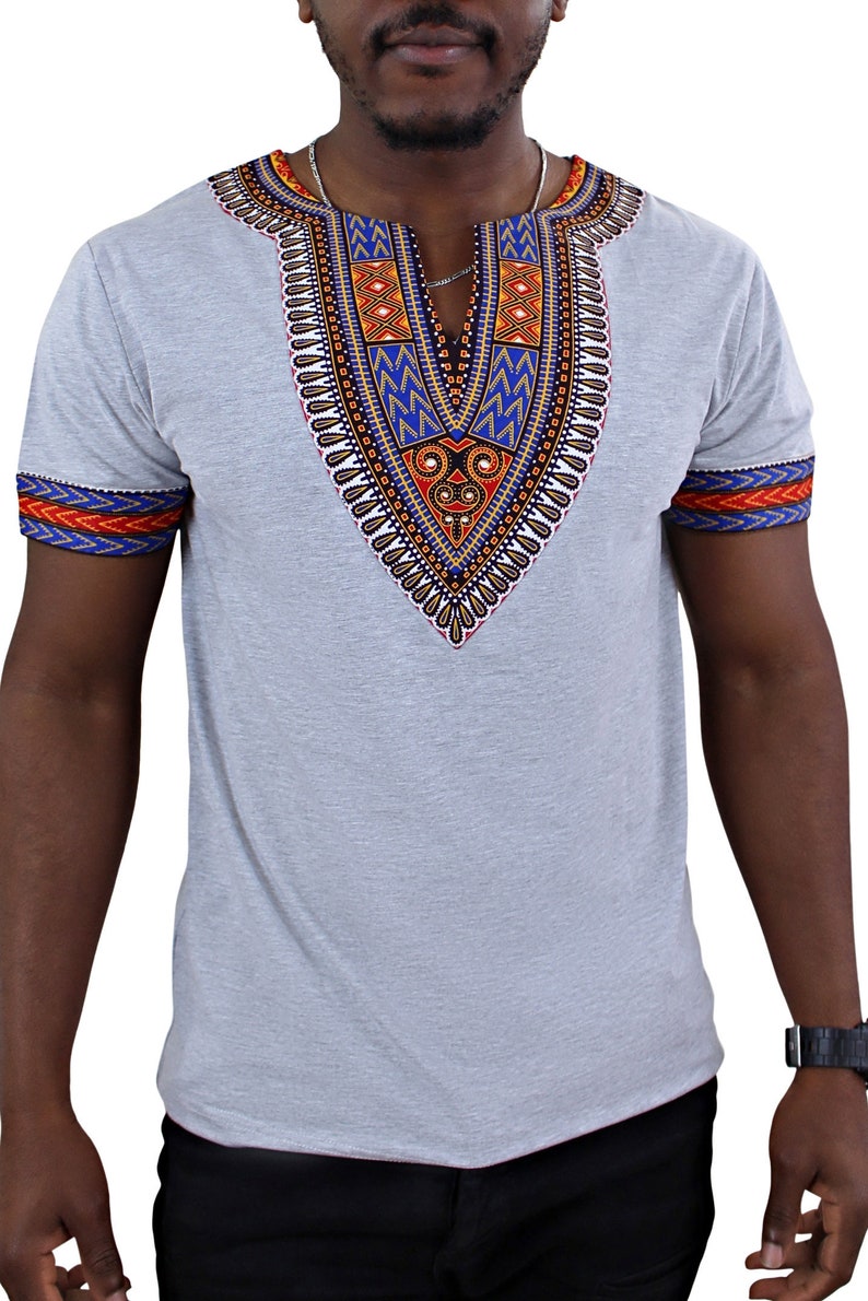 African Dashiki Shirt / Dashiki Print Men T-shirt grey - Etsy