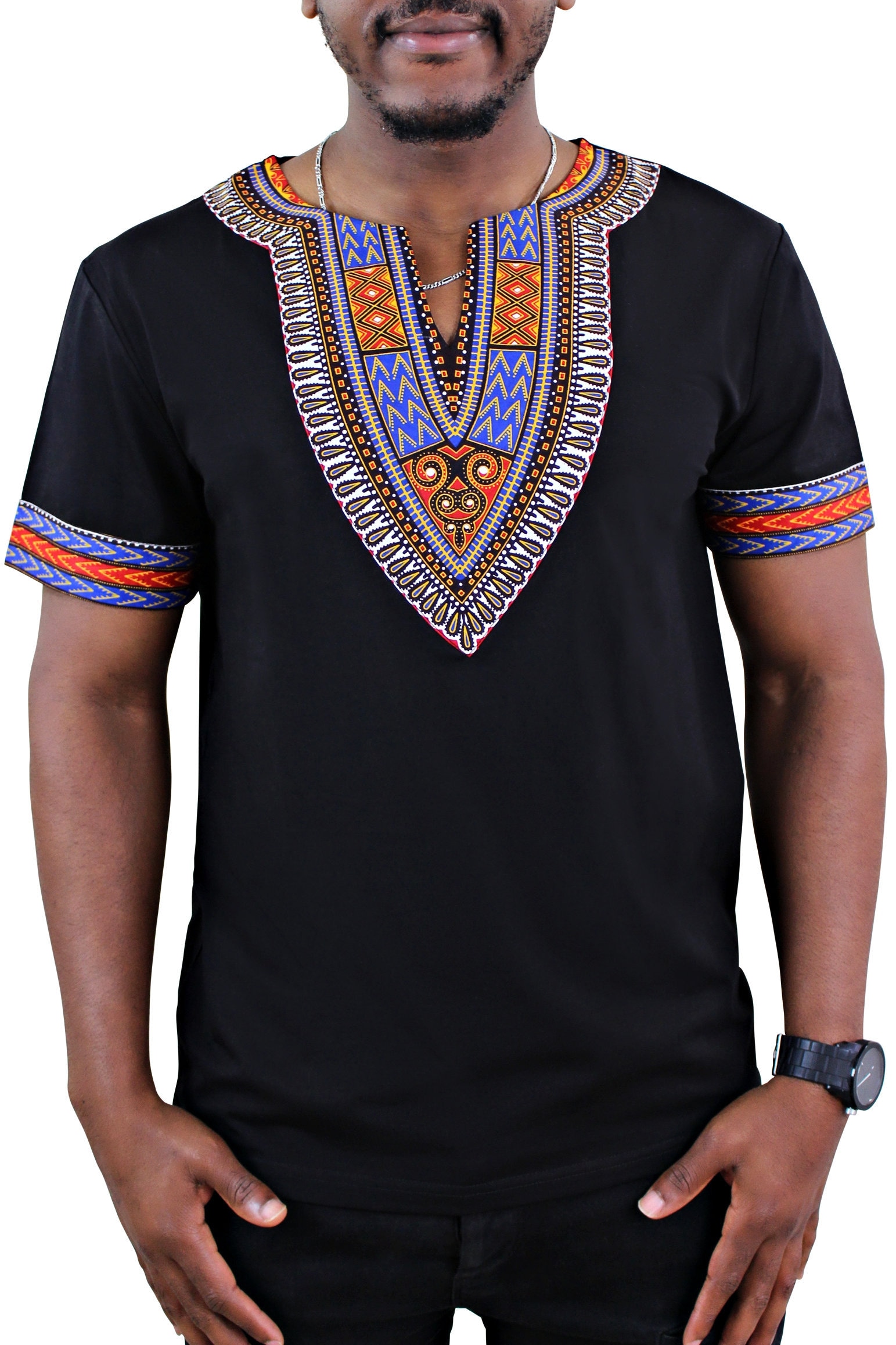 Dashiki Men Shirt / African Dashiki Print Men T-shirt black | Etsy