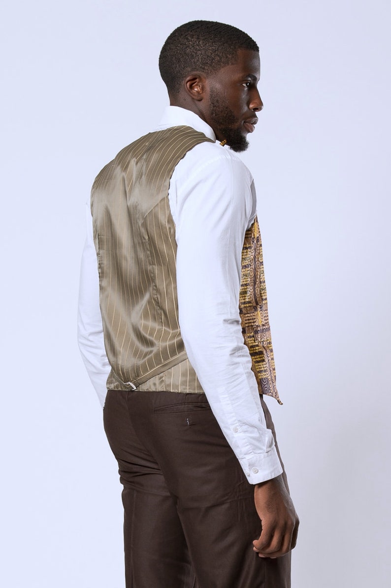 African Print men suit vest / kente fit vest / African print suit / african fashion men wear / Men african print blazer Brown jacket only image 4