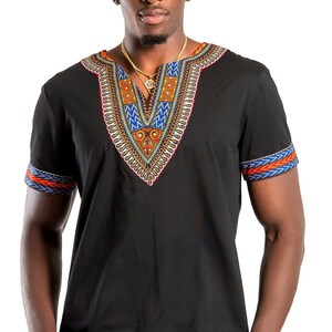 Dashiki Men Shirt / African Dashiki Print Men T-shirt black / African ...