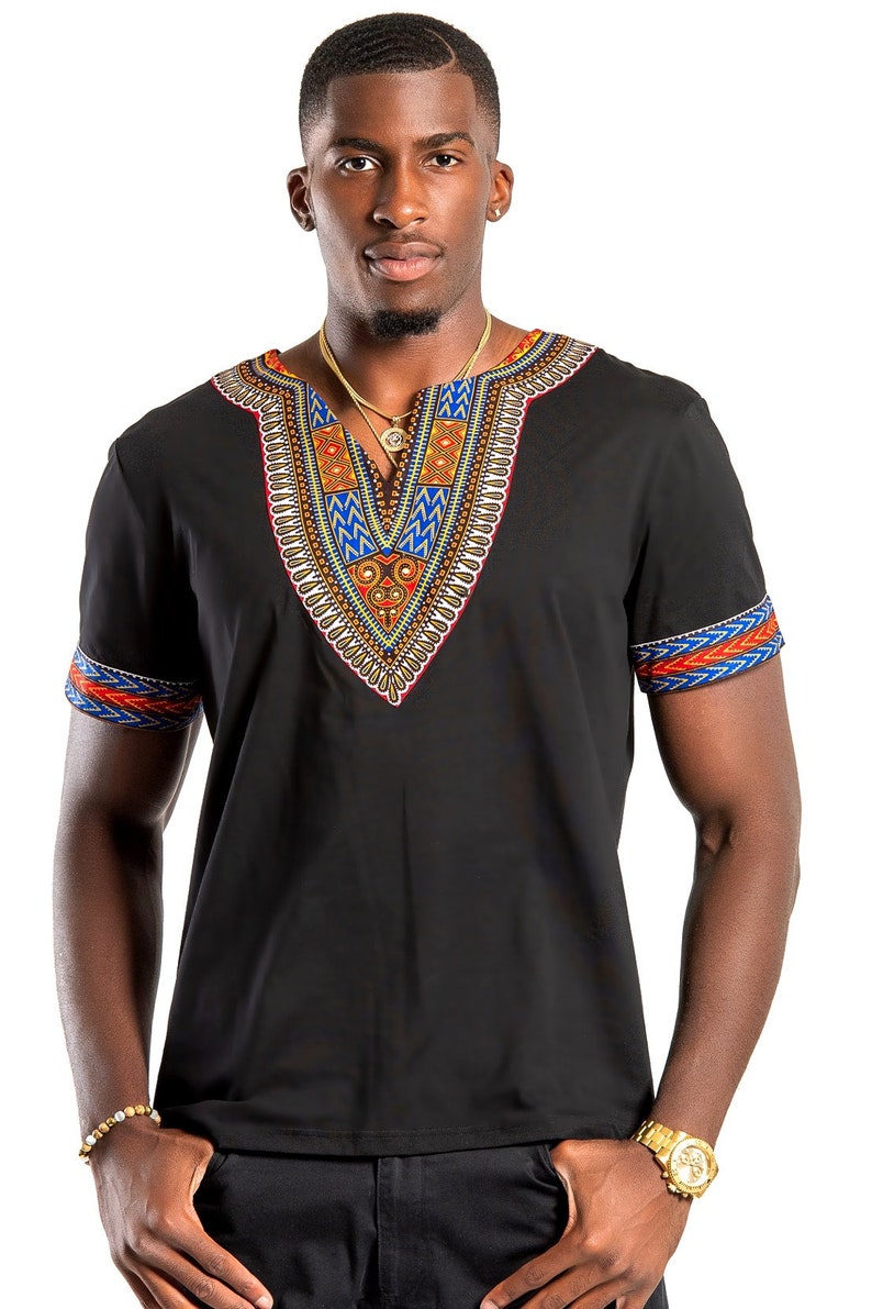 Dashiki Men Shirt / African Dashiki Print Men Tshirt black Etsy