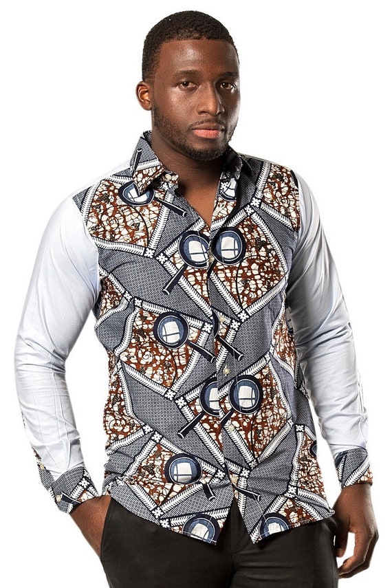African Print Long Sleeve Men Shirt / African Print Men Etsy