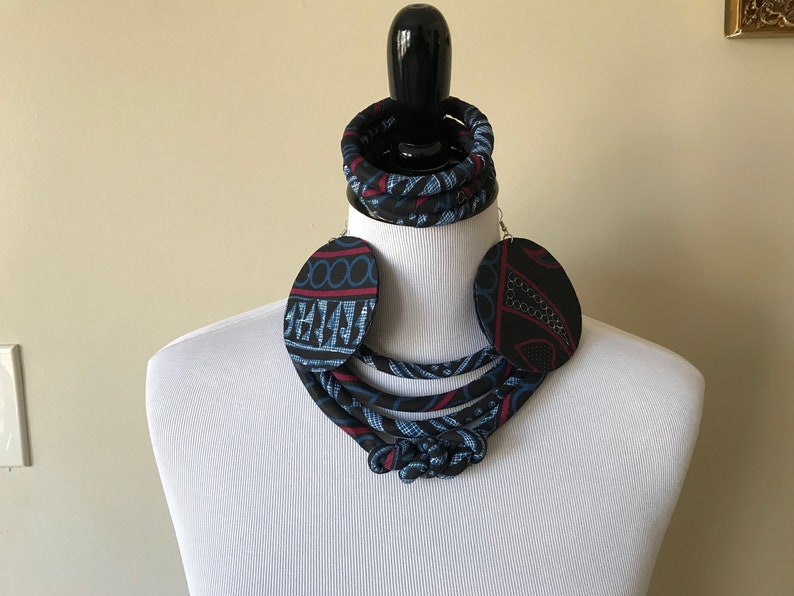 African print knot jewelry set/ Ankara knot necklace, Ankara earrings, Ankara bangles bracelets/ tribal Jewelry/ bamileke ethnic jewelry set image 5