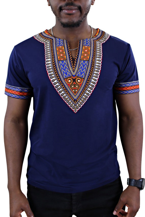 African Dashiki Shirt / Dashiki print men T-shirt Navy | Etsy