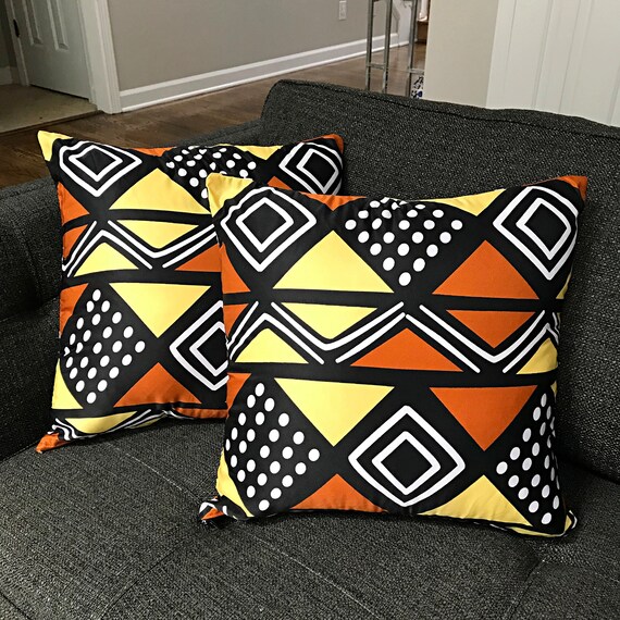 Mudcloth Print Satin Pillow Covers Bogolan Print Ankara Pillows