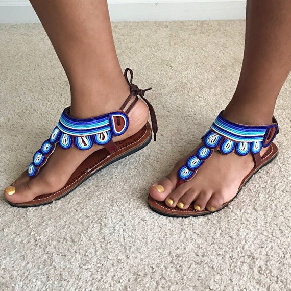 Orange and blue beaded sandals | Mysite