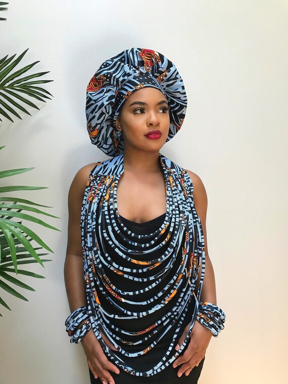 African Print Multi strand Statement 15 Lines Necklace Atoghu