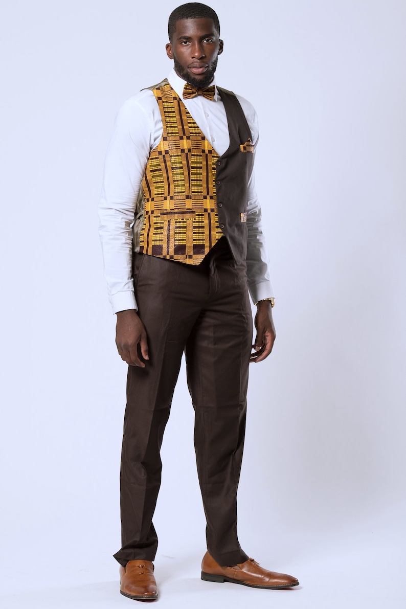 African Print men suit vest / kente fit vest / African print suit / african fashion men wear / Men african print blazer Brown jacket only image 2