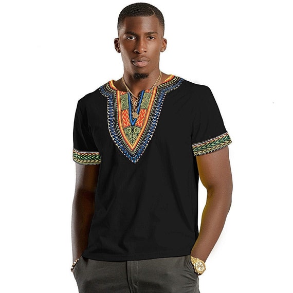 African Dashiki Shirt / Dashiki Print Men T-shirt black | Etsy