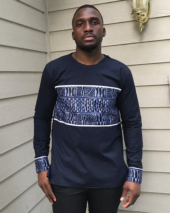 Chemise homme manches longues Navy Ndop African Print chemise