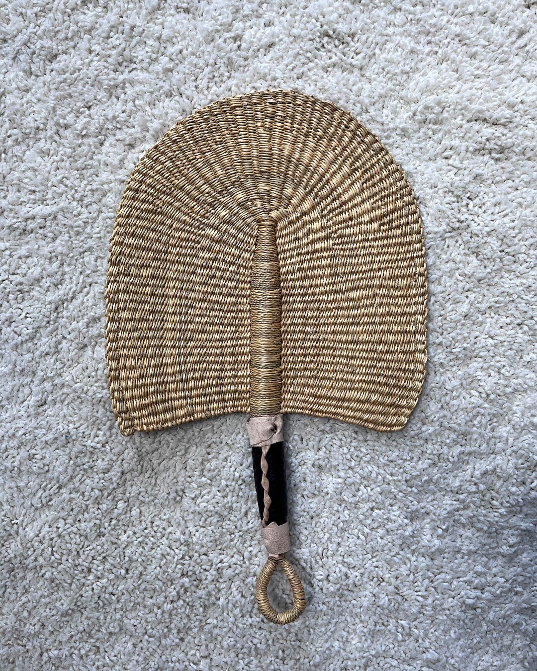 Burkina Faso Woven Hand Fan / Hand Woven Raffia Fiber African Hand Fan