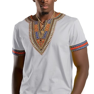 African Dashiki Shirt / Dashiki Print Men T-shirt grey, Short Sleeve, V ...