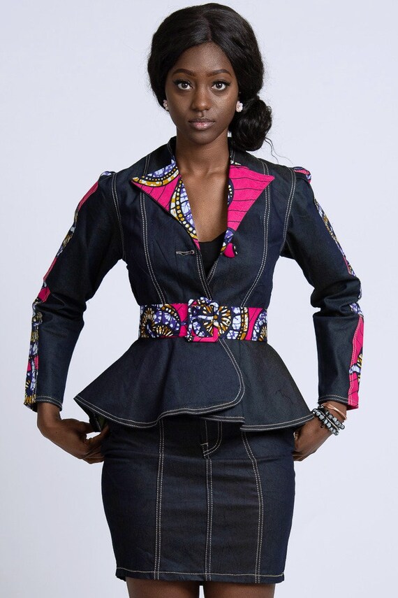 African Print Denim Women Top / African 